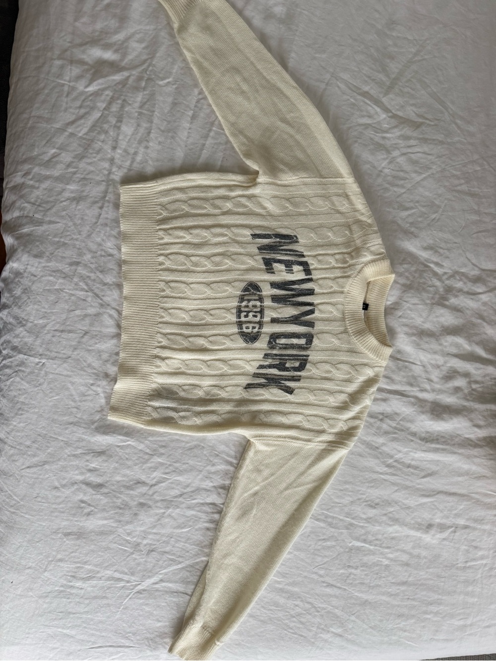 H&M Cream Cable Knit Crewneck with 'NEW YORK' Graphic
